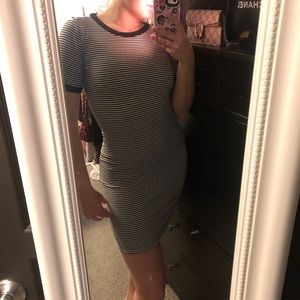 H&M STRIPED RIBBED SHIRT DRESS